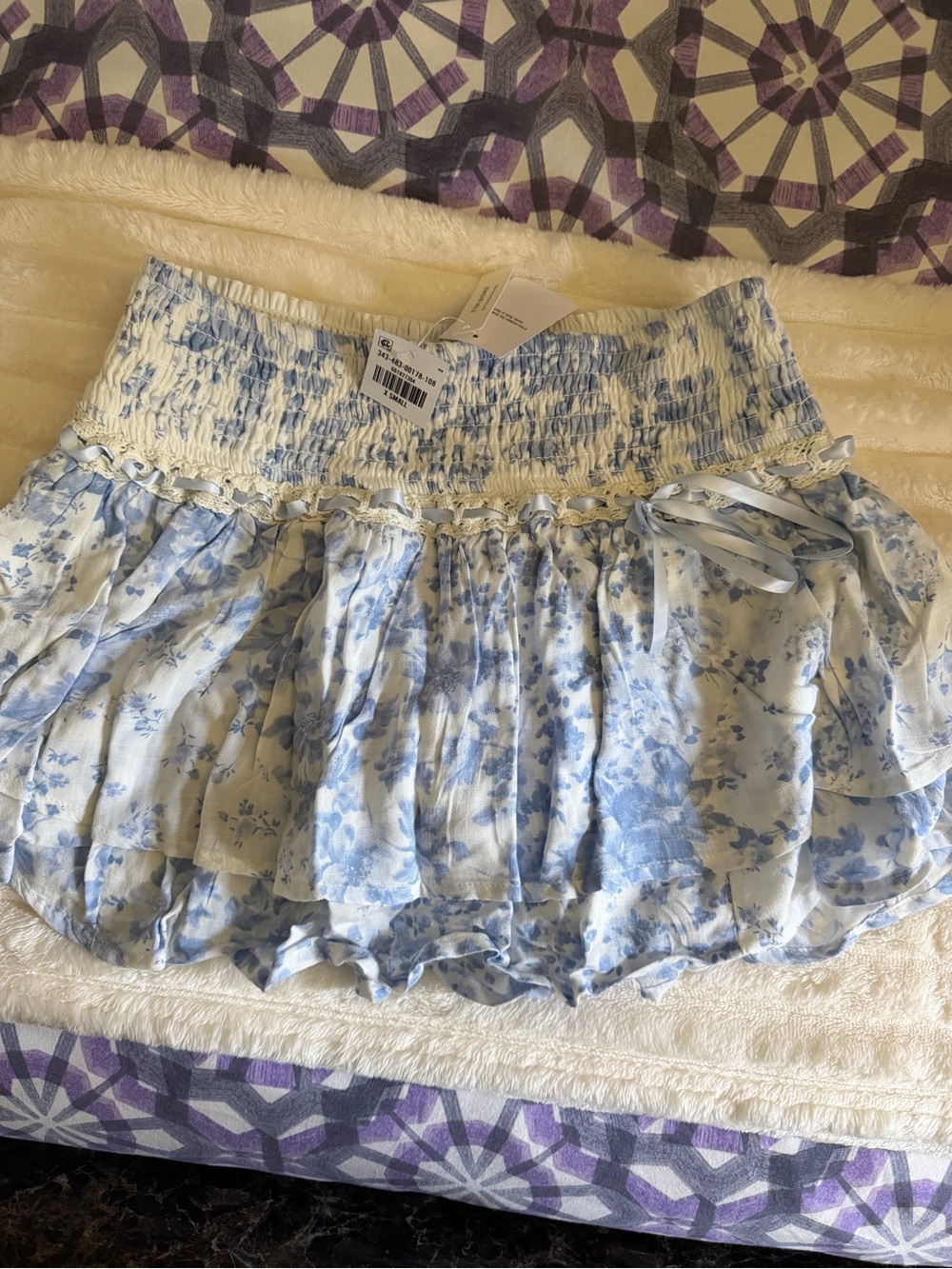 Hollister Women’s Blue Floral Smocked Waist Mini Skirt